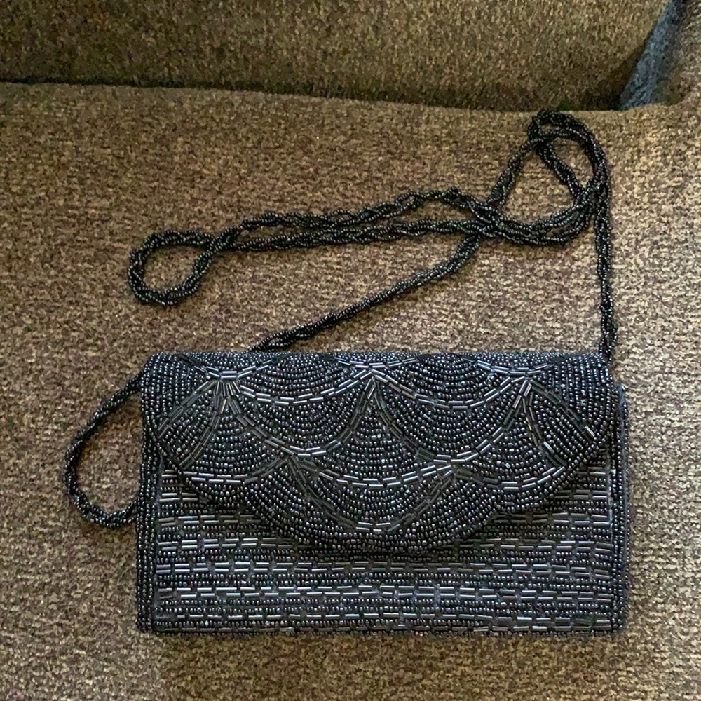 Black Fully beaded handbag with strap
